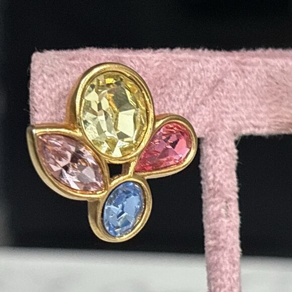 Vintage Swarovski SAL Earrings Crystal Rhinestone Pierced Post Pastel Gold Tone - Picture 2 of 12